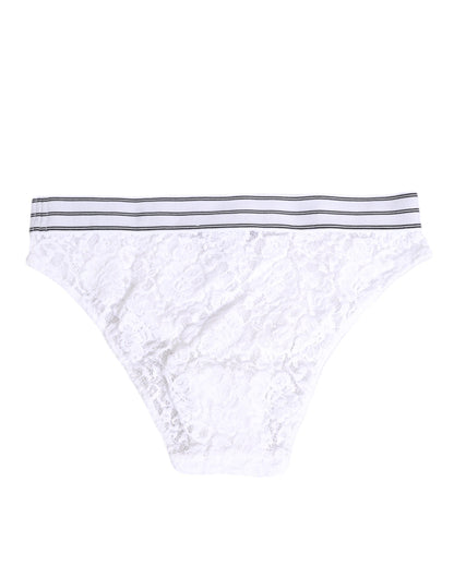 Slip in pizzo bianco Dolce &amp; Gabbana con logo e cintura in vita