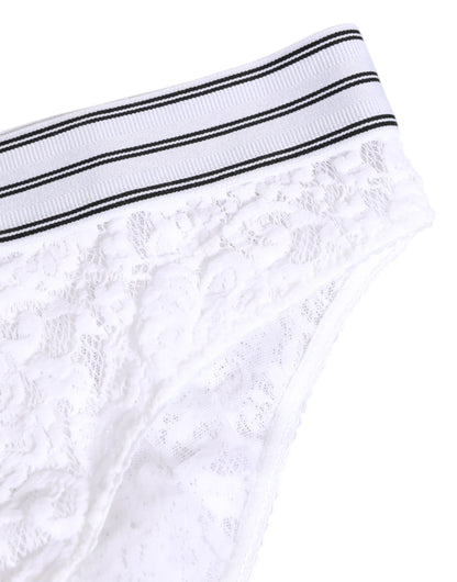 Slip in pizzo bianco Dolce &amp; Gabbana con logo e cintura in vita