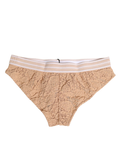 Dolce &amp; Gabbana Slip Brasiliano Beige in Pizzo con Logo in Vita Intimo