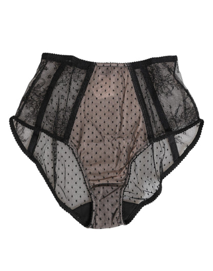 Dolce &amp; Gabbana Intimo a vita alta in pizzo a pois nero trasparente
