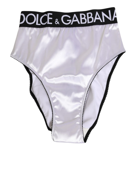 Dolce &amp; Gabbana Intimo da donna in raso bianco a vita alta con logo nero