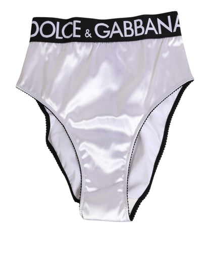 Dolce &amp; Gabbana Intimo da donna in raso bianco a vita alta con logo nero