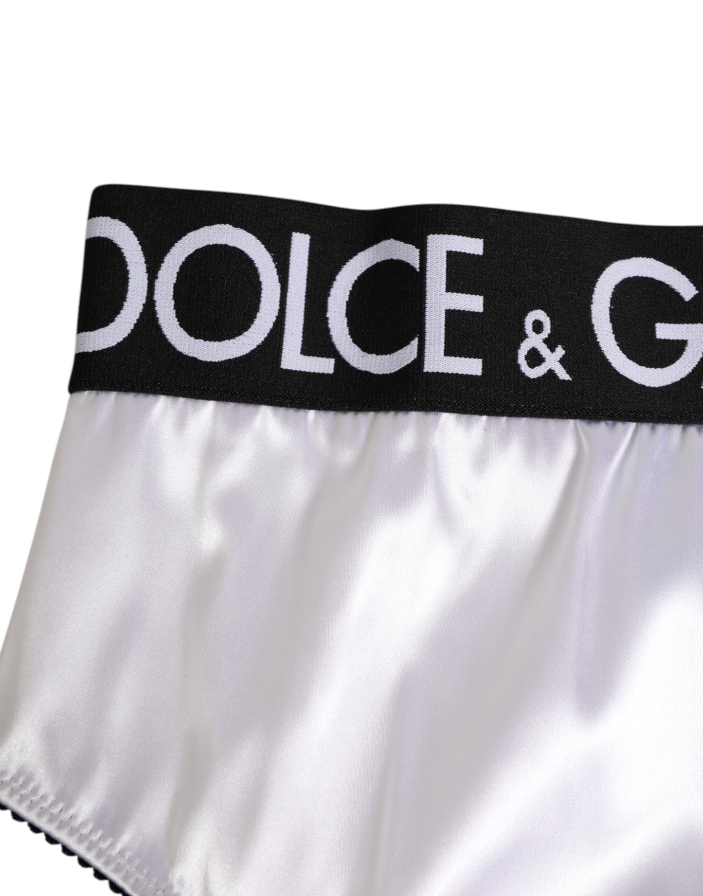 Dolce &amp; Gabbana Intimo da donna in raso bianco a vita alta con logo nero