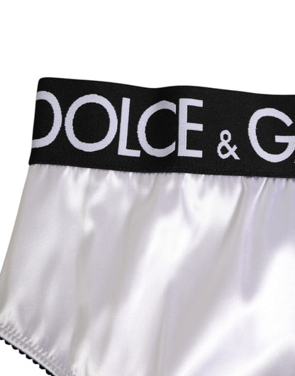 Dolce &amp; Gabbana Intimo da donna in raso bianco a vita alta con logo nero