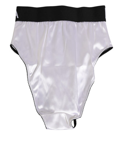 Dolce &amp; Gabbana Intimo da donna in raso bianco a vita alta con logo nero