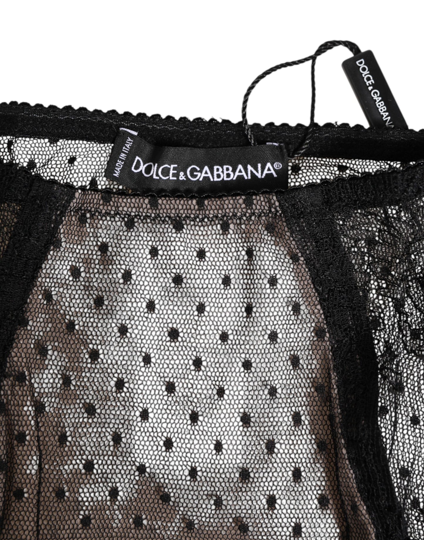 Dolce &amp; Gabbana Intimo a vita alta in pizzo a pois nero trasparente