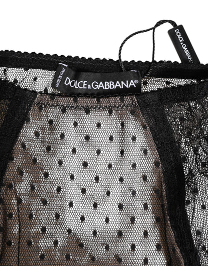 Dolce &amp; Gabbana Intimo a vita alta in pizzo a pois nero trasparente