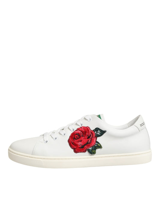 Scarpe basse Dolce &amp; Gabbana in pelle bianca con ricamo a forma di rosa