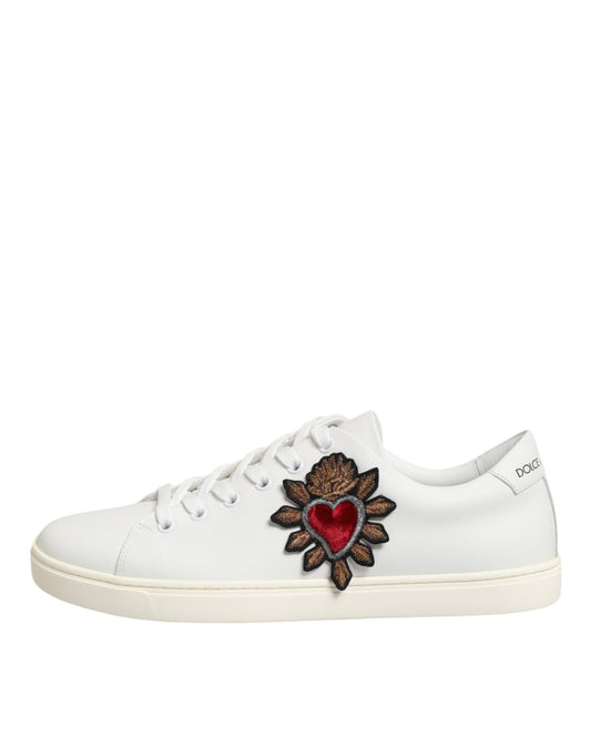 Scarpe da ginnastica bianche in pelle con toppa a forma di cuore sacro di Dolce &amp; Gabbana