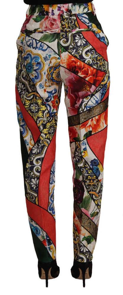 Pantaloni a vita alta in jacquard patchwork multicolore Dolce &amp; Gabbana