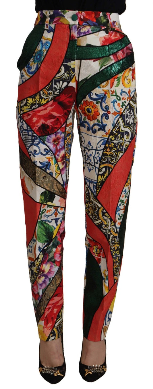 Pantaloni a vita alta in jacquard patchwork multicolore Dolce &amp; Gabbana