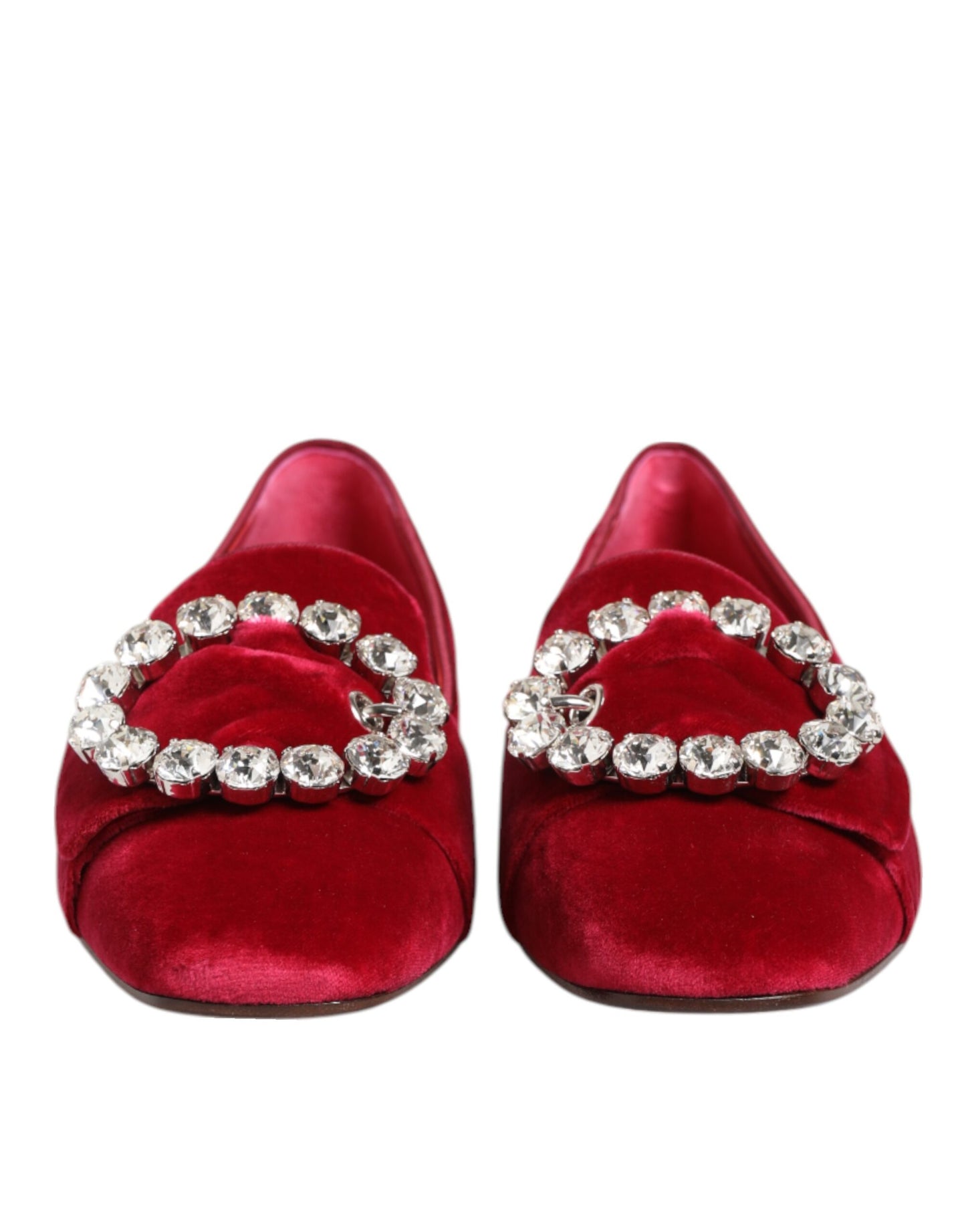 Mocassini con fibbia in cristallo in velluto rosso Dolce &amp; Gabbana