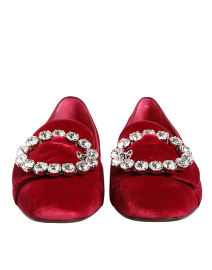 Mocassini con fibbia in cristallo in velluto rosso Dolce &amp; Gabbana