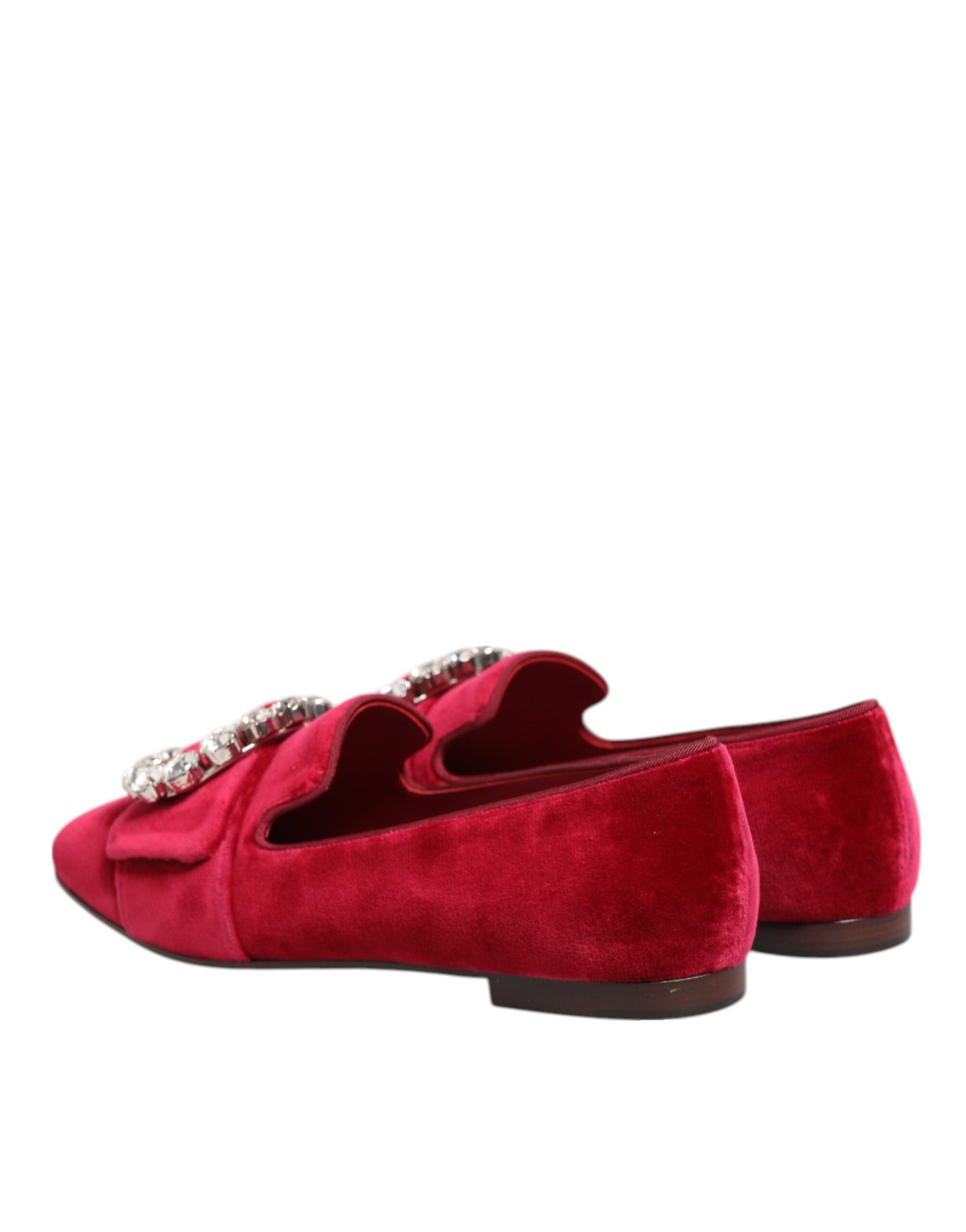 Mocassini con fibbia in cristallo in velluto rosso Dolce &amp; Gabbana