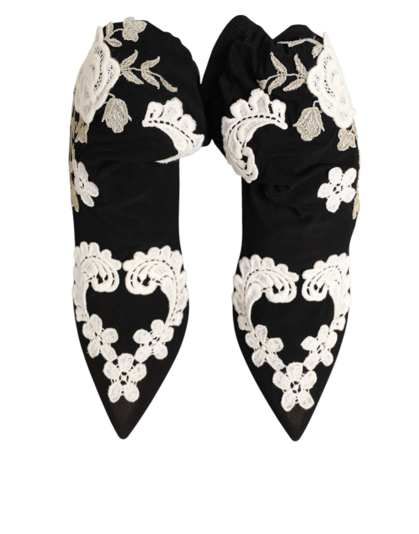 Dolce &amp; Gabbana - Stivali con tacco a spillo in jersey ricamato bianco e nero