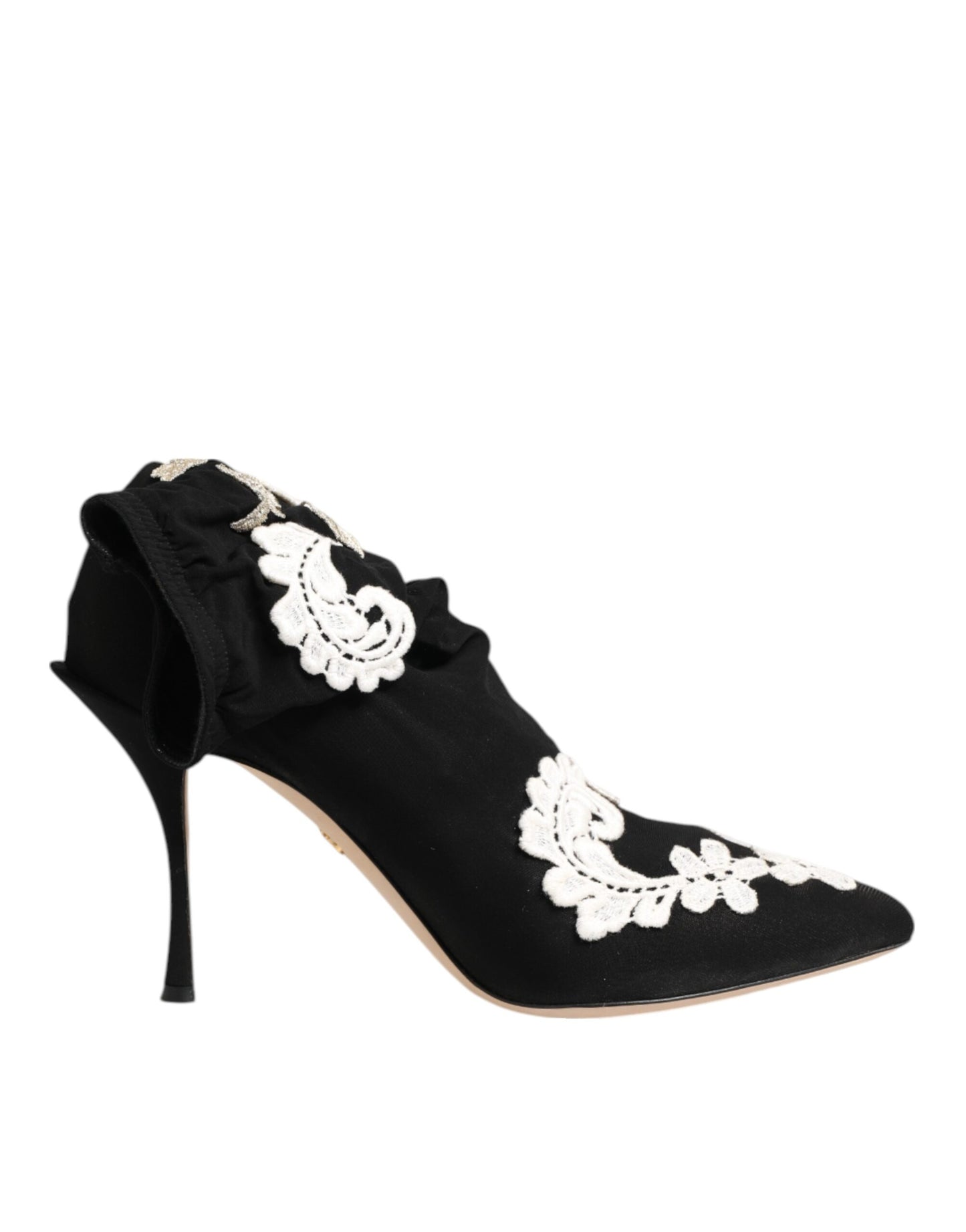 Dolce &amp; Gabbana - Stivali con tacco a spillo in jersey ricamato bianco e nero