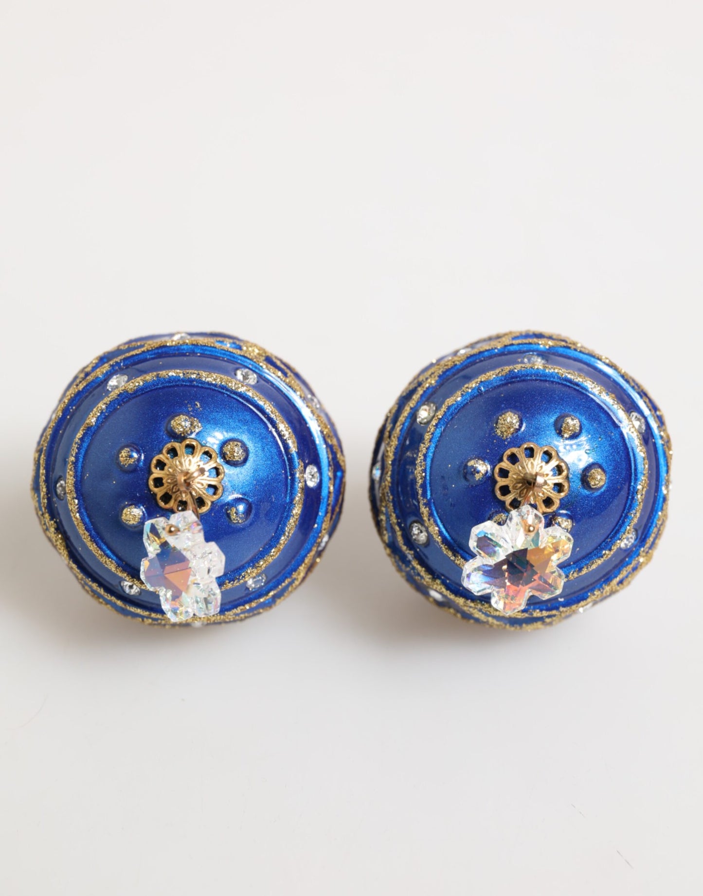 Orecchini a clip con goccia di cristallo e pallina di Natale blu in ottone dorato Dolce &amp; Gabbana