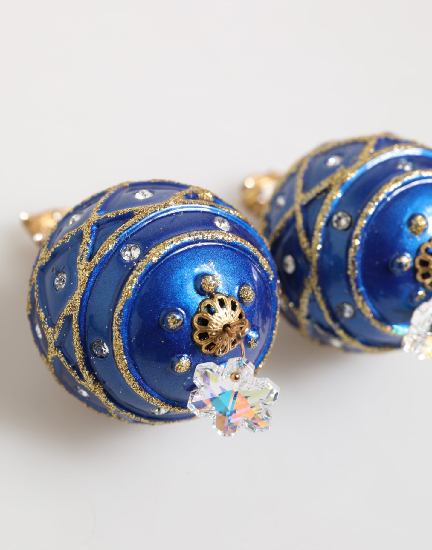 Orecchini a clip con goccia di cristallo e pallina di Natale blu in ottone dorato Dolce &amp; Gabbana