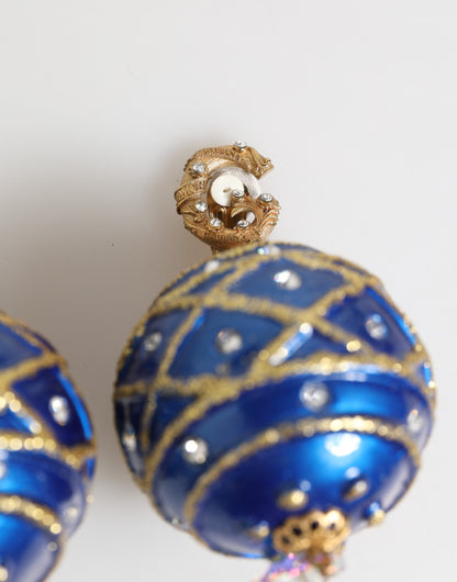 Orecchini a clip con goccia di cristallo e pallina di Natale blu in ottone dorato Dolce &amp; Gabbana