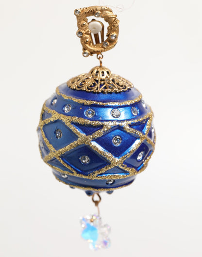 Orecchini a clip con goccia di cristallo e pallina di Natale blu in ottone dorato Dolce &amp; Gabbana