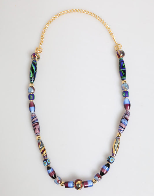 Collana con catena in ottone dorato e perline in vetro di Murano multicolore Dolce & Gabbana