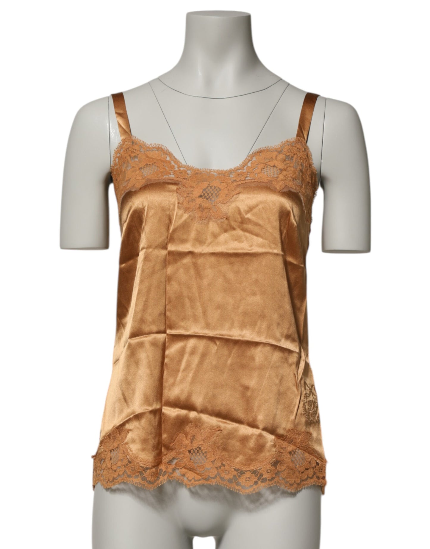 Dolce &amp; Gabbana Lingerie Intimo in Raso di Seta con Pizzo Floreale Marrone