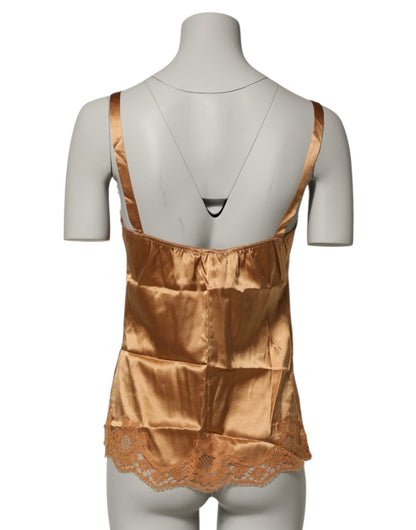 Dolce &amp; Gabbana Lingerie Intimo in Raso di Seta con Pizzo Floreale Marrone