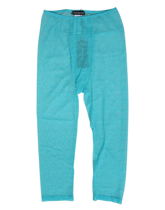 Dolce &amp; Gabbana Pantaloni midi aderenti in pizzo con logo azzurro chiaro