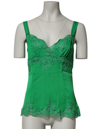 Dolce &amp; Gabbana Canotta in pizzo floreale verde Lingerie Top Intimo