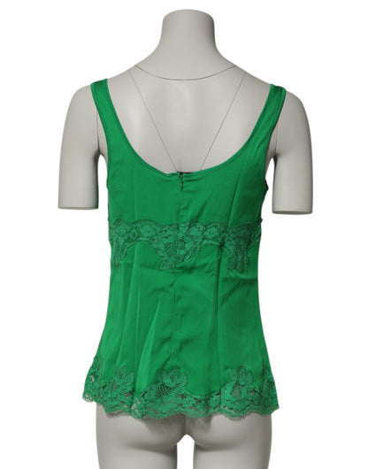 Dolce &amp; Gabbana Canotta in pizzo floreale verde Lingerie Top Intimo