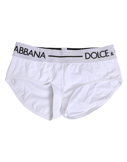 Dolce &amp; Gabbana Pantaloncini Intimo con Cintura in Nylon Bianco con Logo