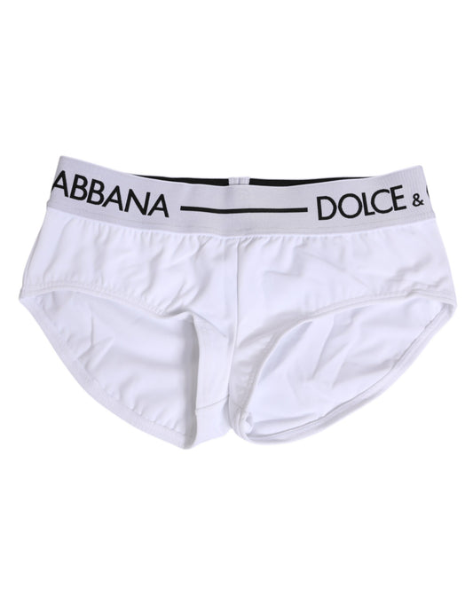 Dolce &amp; Gabbana Pantaloncini Intimo con Cintura in Nylon Bianco con Logo