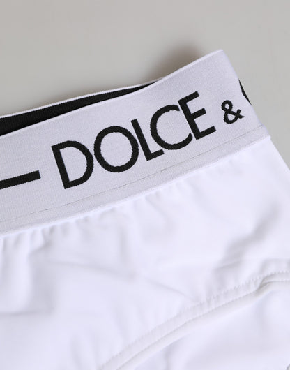 Dolce &amp; Gabbana Pantaloncini Intimo con Cintura in Nylon Bianco con Logo