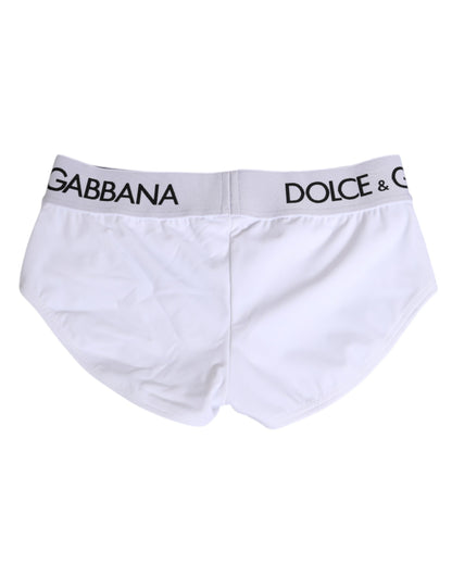 Dolce &amp; Gabbana Pantaloncini Intimo con Cintura in Nylon Bianco con Logo