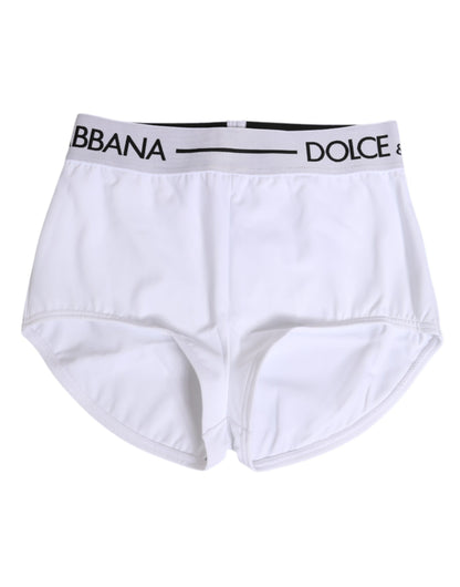 Dolce &amp; Gabbana Pantaloncini Intimo con Cintura in Nylon Bianco con Logo