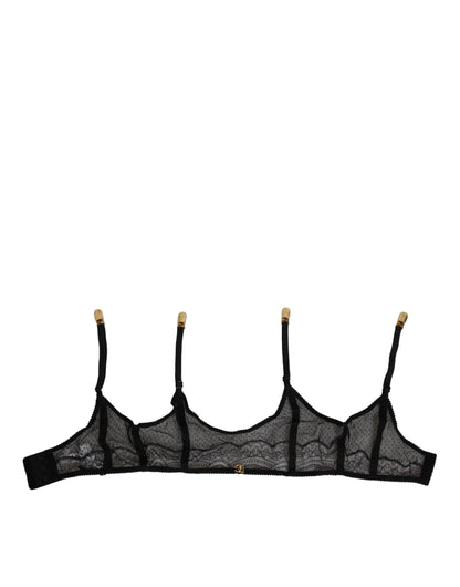 Dolce &amp; Gabbana - Reggicalze in nylon con cinturino in pizzo floreale nero