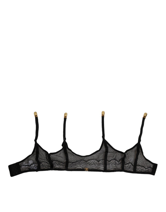Dolce &amp; Gabbana - Reggicalze in nylon con cinturino in pizzo floreale nero