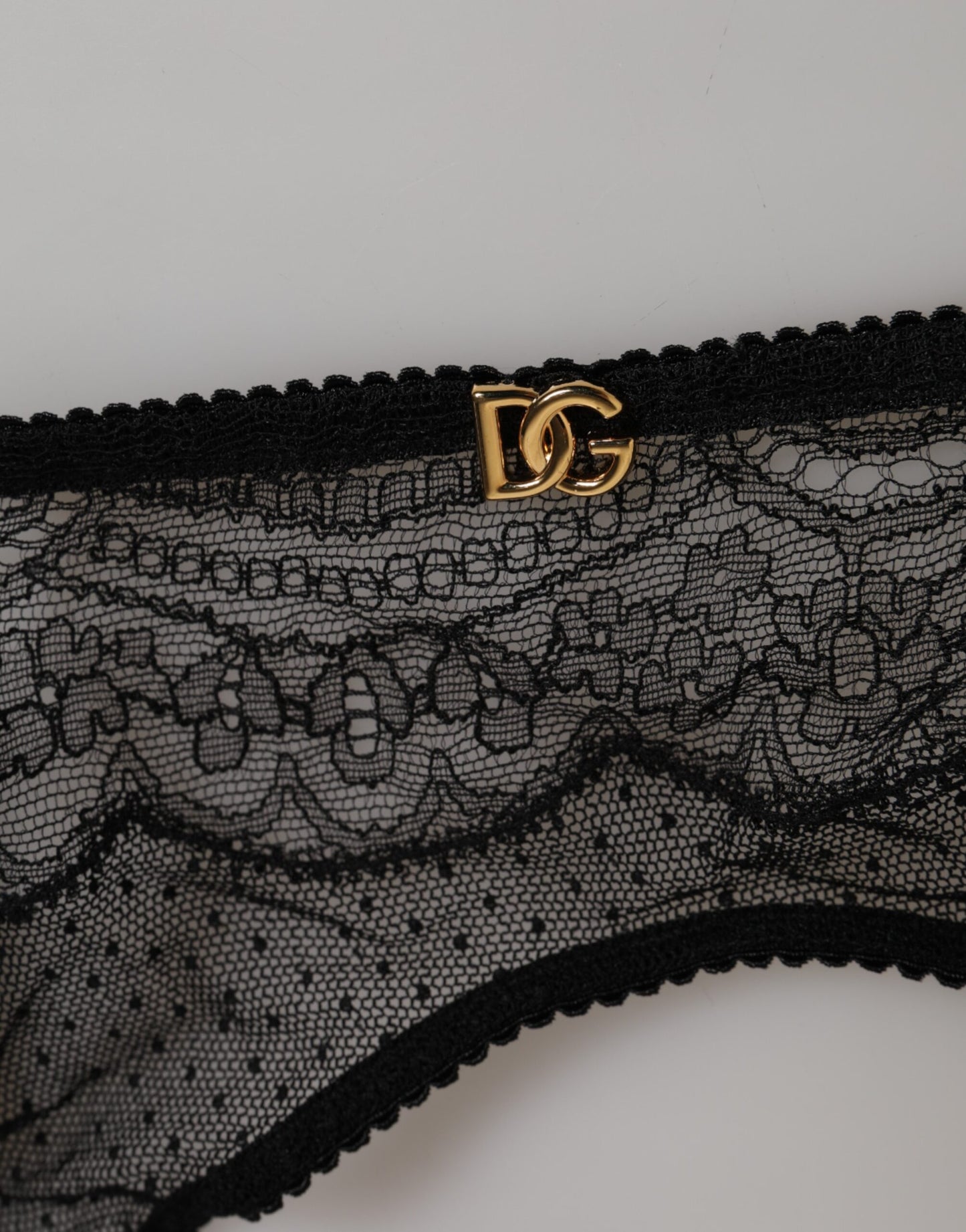 Dolce &amp; Gabbana - Reggicalze in nylon con cinturino in pizzo floreale nero