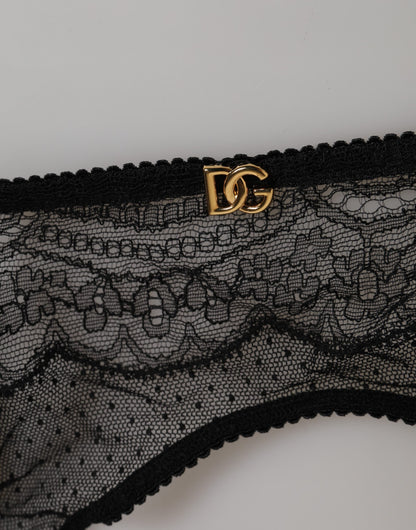 Dolce &amp; Gabbana - Reggicalze in nylon con cinturino in pizzo floreale nero