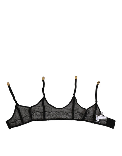 Dolce &amp; Gabbana - Reggicalze in nylon con cinturino in pizzo floreale nero
