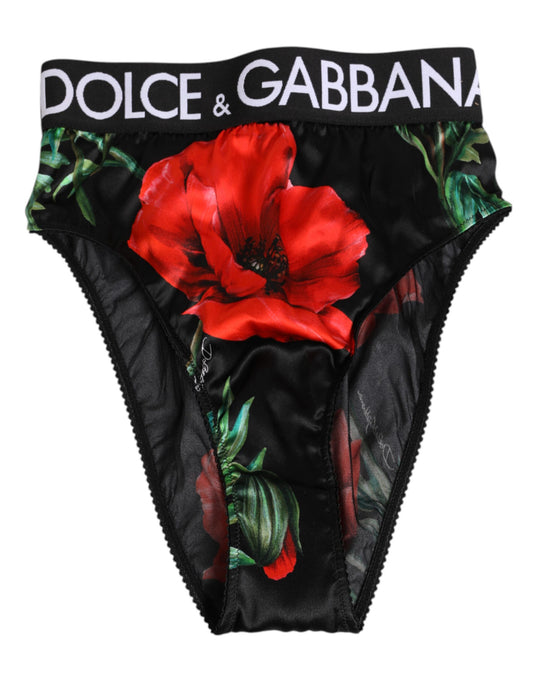 Dolce &amp; Gabbana Slip intimo in seta a vita alta con stampa floreale nera