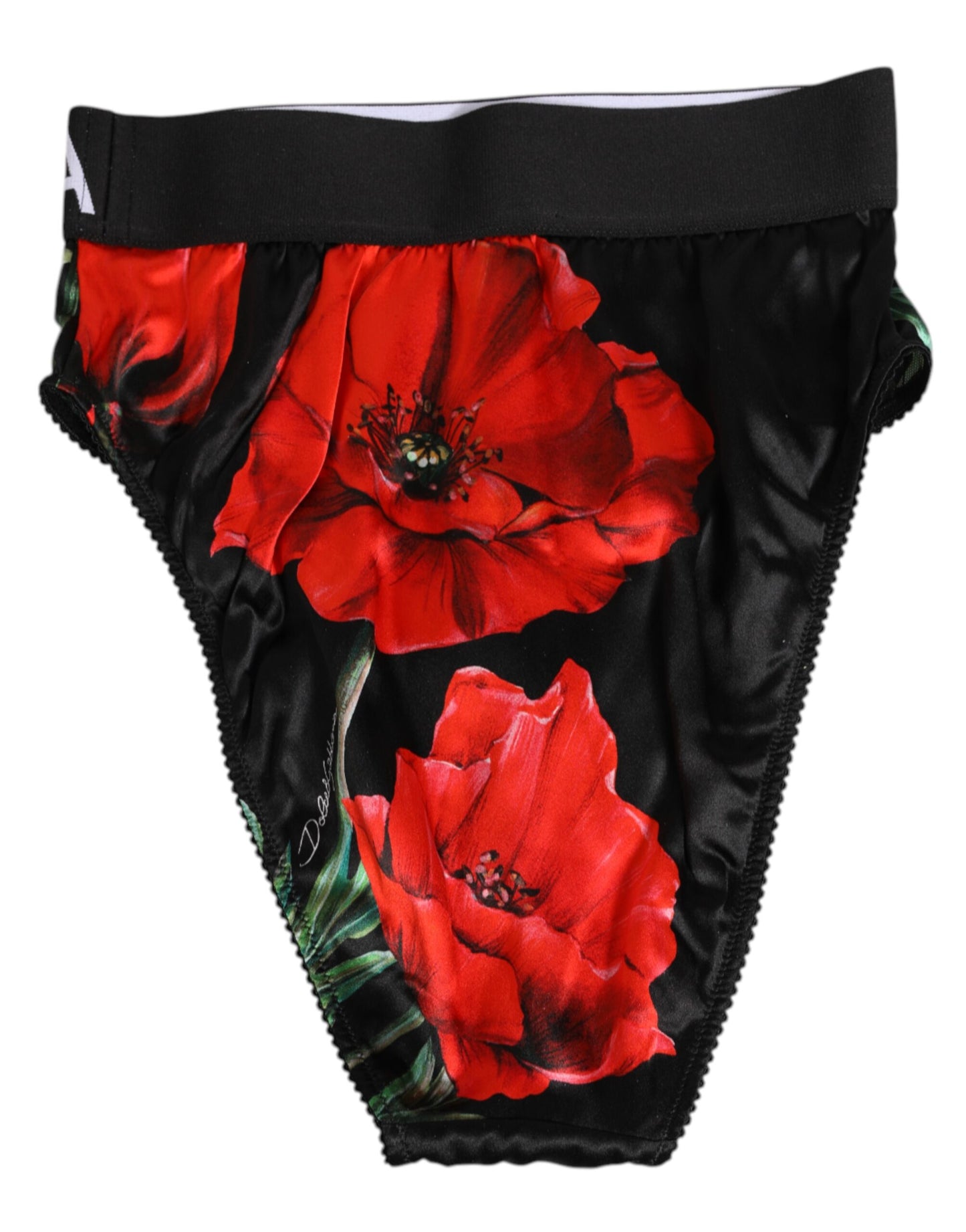 Dolce &amp; Gabbana Slip intimo in seta a vita alta con stampa floreale nera