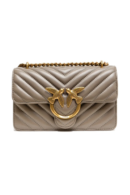 PINKO Borsa a tracolla Love One Mini in pelle grigia