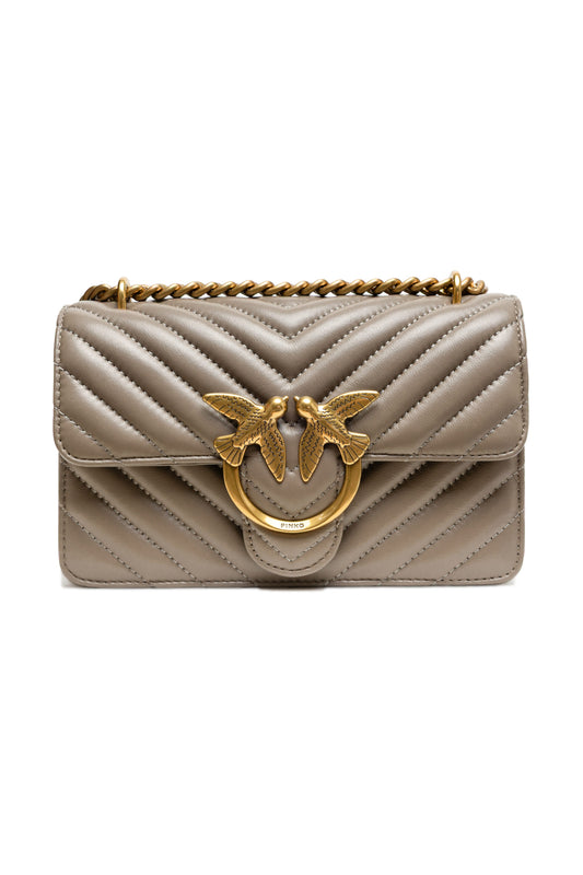 PINKO Borsa a tracolla Love One Mini in pelle grigia
