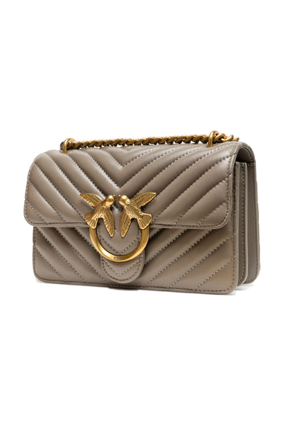 PINKO Borsa a tracolla Love One Mini in pelle grigia