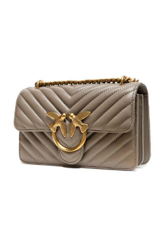 PINKO Borsa a tracolla Love One Mini in pelle grigia