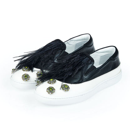 Mr&Mrs Italy Black Leather Women Slip-On Shoe