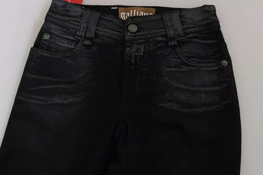 Jeans casual a vita alta in denim svasato nero lavato di John Galliano