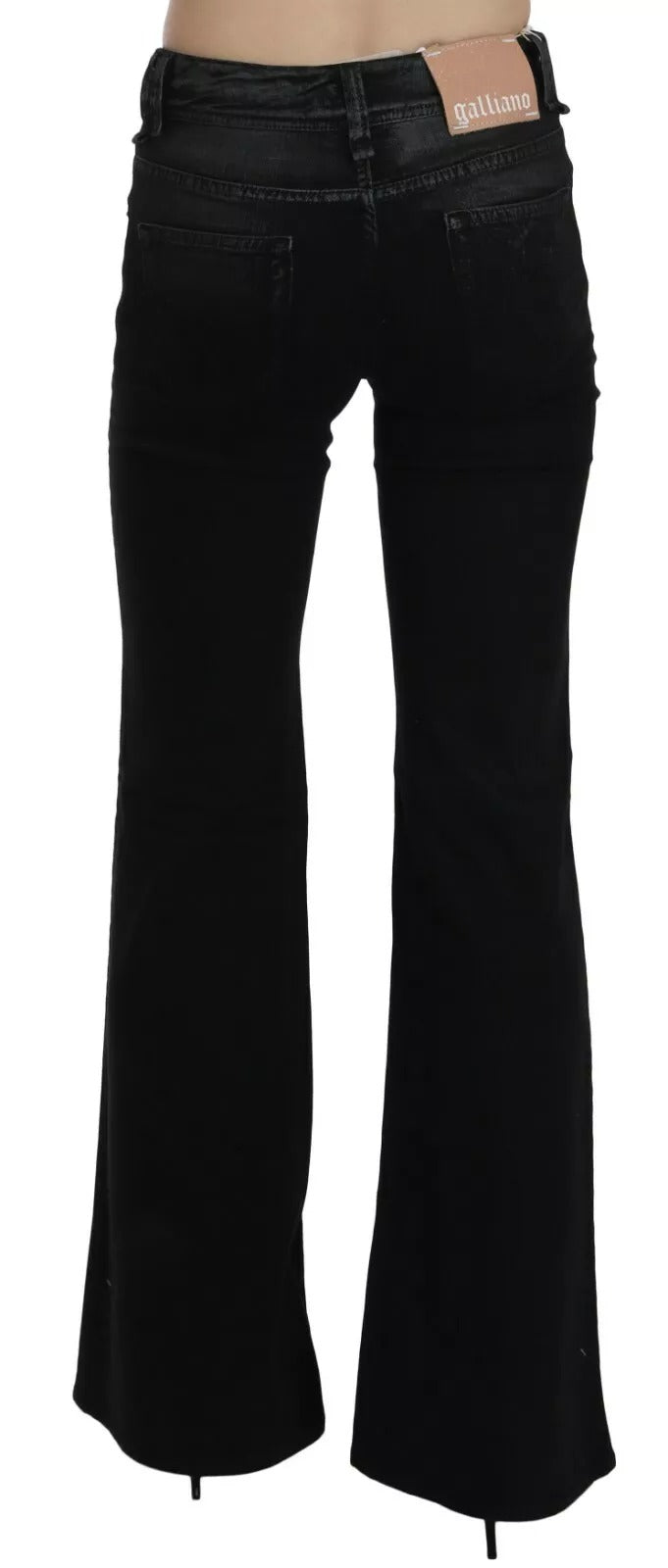 Jeans casual a vita alta in denim svasato nero lavato di John Galliano