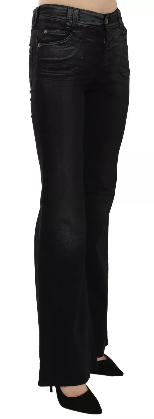 Jeans casual a vita alta in denim svasato nero lavato di John Galliano